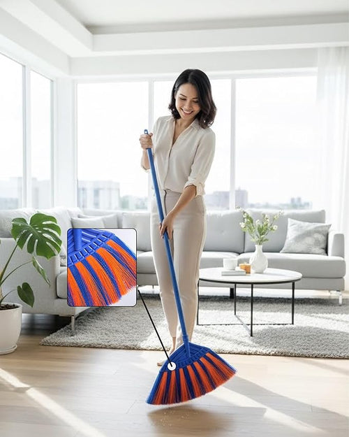 1 Pack Soft Sweeping Brooms /38” House Brooms for Sweeping Indoor& Outdoor Broom Cleaning/Asian Thailand Plastic Broom/Choi Nhua Thai LAN/Choi Nhua Quet Nha (1 pcs) (Blue Orange)