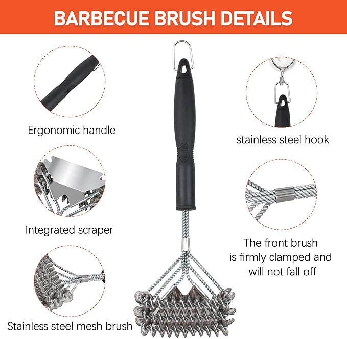 Grill Brush with Scraper - 18" Enhanced Coil Grill Cleaning Brush, Safe Long Handle BBQ Brush for Grill for Gas and Charcoal Grates