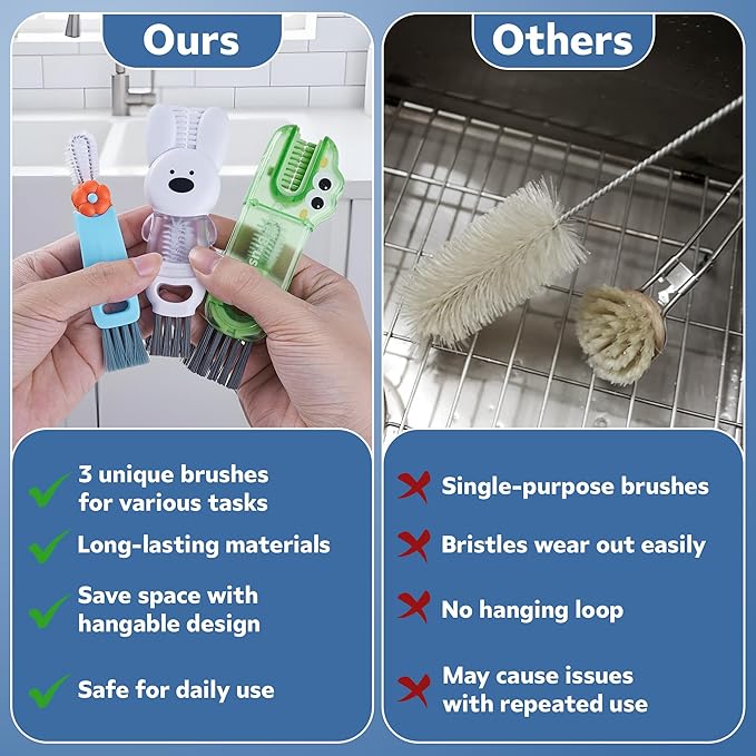 Cup Lid Cleaning Brush, 3 in 1 Lid Cleaner for Tumblers and Water Bottles, Gap Cleaning Brush with Straw Hole Detail Tool, Multifunctional Brush for Daily Use (Blue Green)
