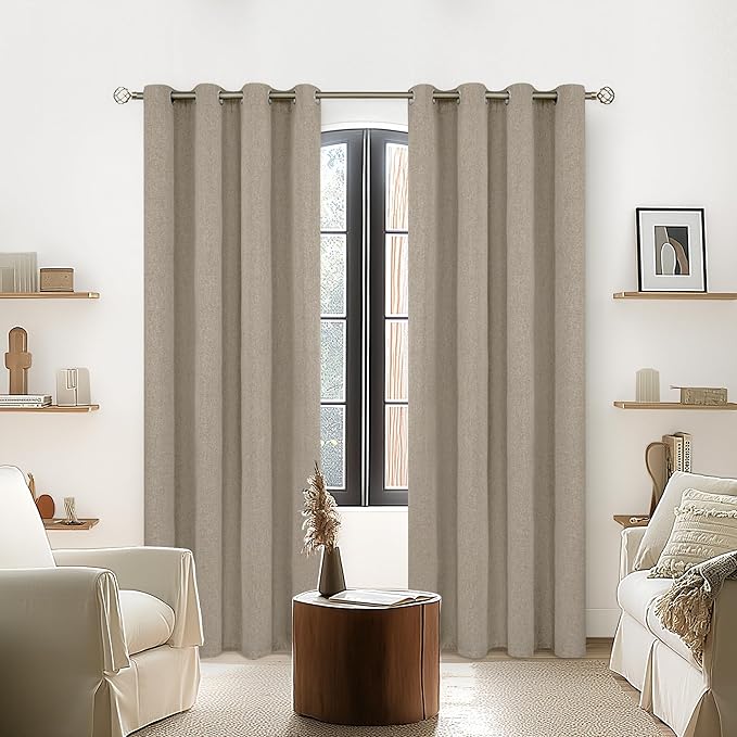 YoungsTex Taupe Linen 100% Blackout Curtains 72 Inches Long for Bedroom, Thermal Insulated Drapes with Grommet Room Darkening for Living Room Farmhouse, 2 Panels, 52 X 72 Inch