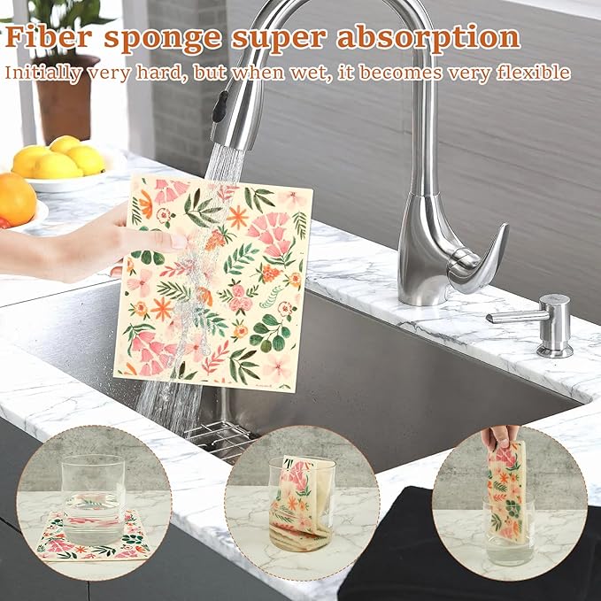 Swedish Dishcloths for Kitchen Dish Towels - 5 Pack, Reusable Paper Towels with Clips, Absorbent Washable Non-Scratch Swedish Dish Towels, Cleaning Sponge Cloths for Baking Cooking Kitchen Home