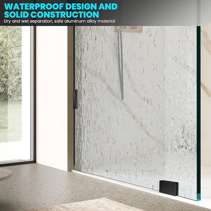Bathroom Glass Shower Door Panel, 30" W x 78" H Fixed Frameless Shower Doors with Clamps, 3/8"(10mm) Thick Clear Tempered Glass Shower Screen Single Panel for Walk in Shower (Black)