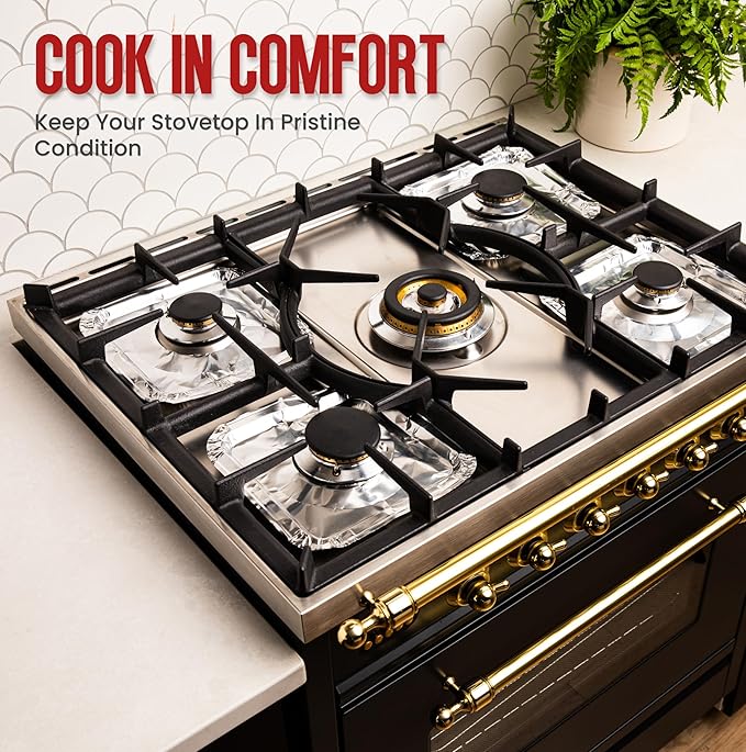 Aluminium Gas Stove Burner Covers (50 Pack) - Disposable Gas Stove Cover Liners, Heat-Resistant Gas Stove Top Covers for Gas Burners and Stove Covers for Gas Stove Top the Perfect Kitchen Accessories
