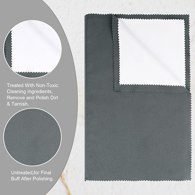 4 Pack X-Large 14''x11'' Silver Jewelry Polishing Cloths, Premium Silverware Cleaning Cloth for 925 Silver, Gold, Double Layer Polishing Puff Cloths Grey