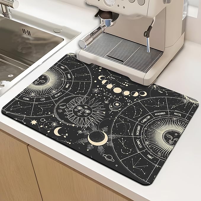 Dish Drying Mat for Multiple Usage. Super Absorbent, Easy clean, Quick dry, Cocina Accesorios for Kitchen Counter or Faucet Sink, Coffee bar, Refrigerator or Air fryer liners, 1 Pack Sunmoon