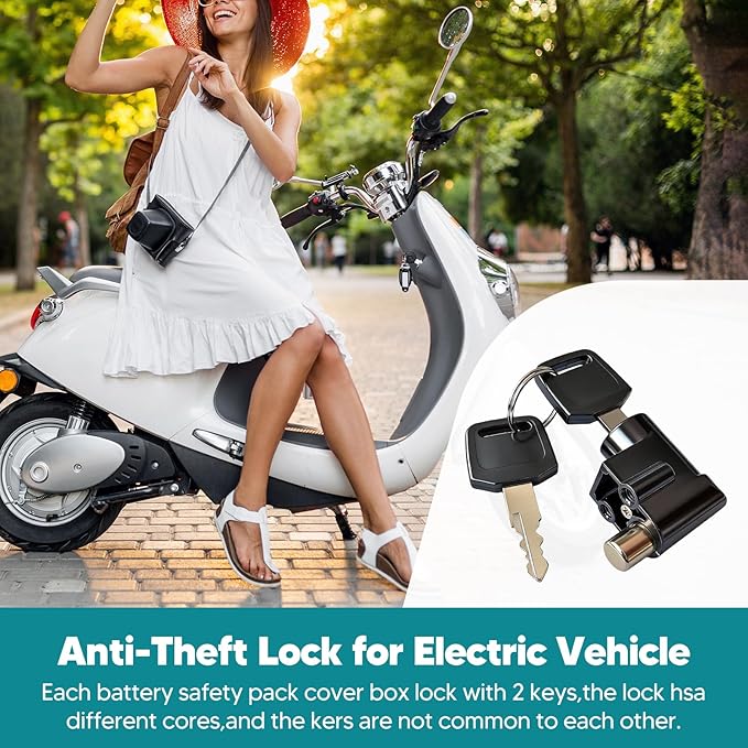 Universal Battery Box Lock for Electric Vehicles - Anti-Theft Metal Replacement Lock with 2 Keys, Fits E-Bike, Electrombile & Motorcycle