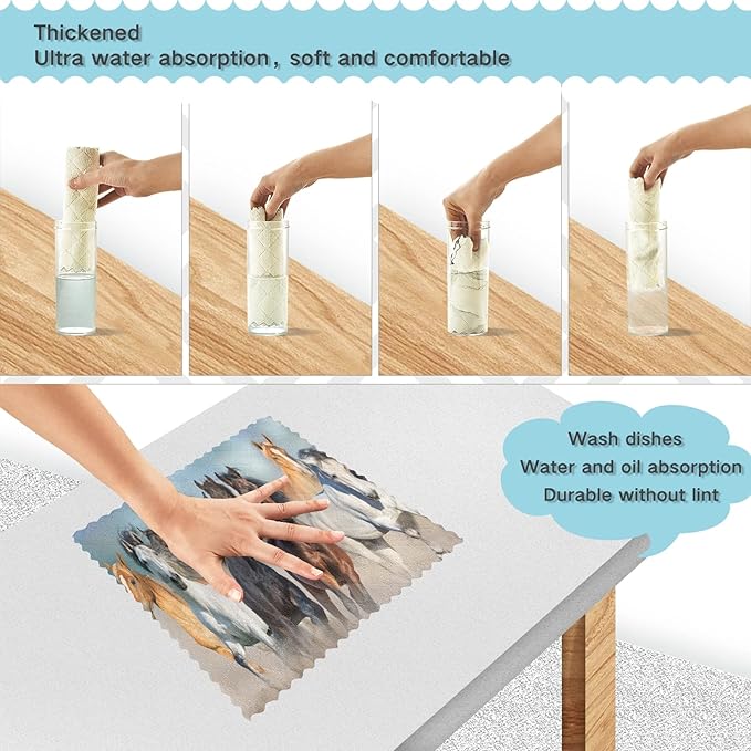 ALAZA Dish Towels Kitchen Cleaning Cloths Running Horse Dish Cloths Super Absorbent Kitchen Towels Lint Free Bar Tea Soft Towel Kitchen Accessories Set of 6,11"x11"