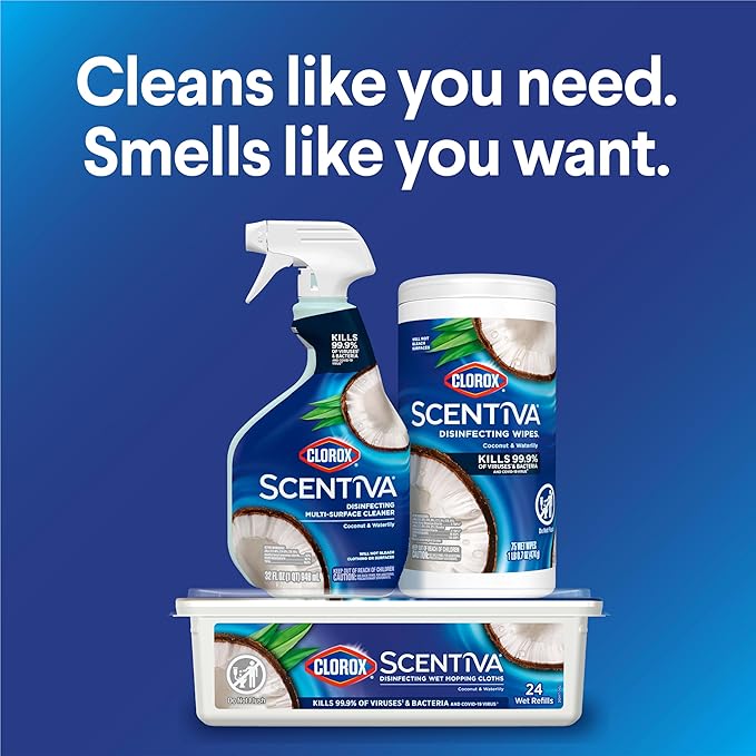 CLOROX Scentiva Disinfecting Wipes, Coconut and Waterlily, 75 Count (Package May Vary)