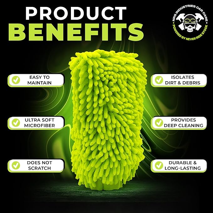 2 Pack Microfiber Car Wash Mitt | Ultra-Soft Chenille | Car Wash Detailing | Dual Sided Sponge Glove | Scratch-Free | Auto Care Brush Mitt | Great for Cars, Trucks, Motorcycles & More