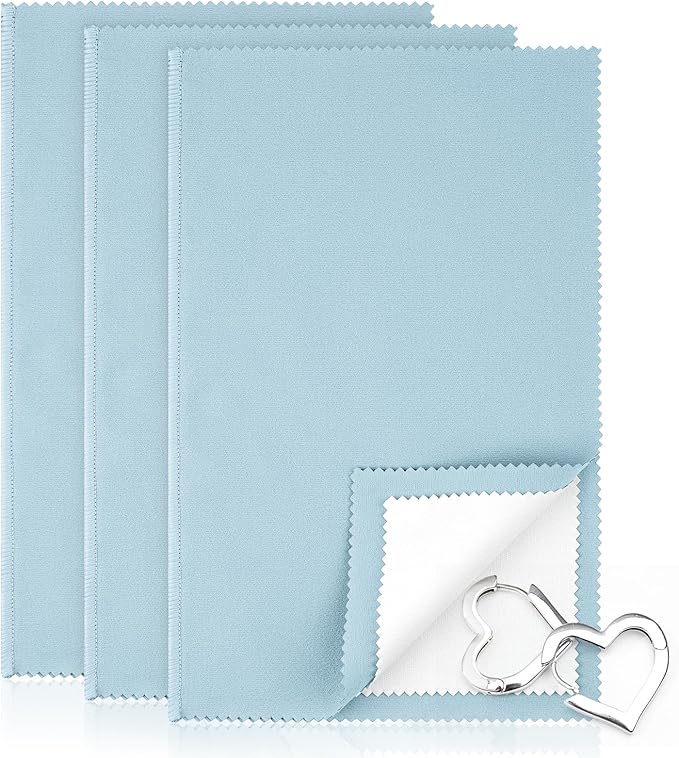 3 Pcs Silver Polishing Cloth, Large 10" X 12.5" Jewelry Cleaner Cloth, Soft Jewelry Polishing Cloth, Four-Layer Double-Sided Silver Cleaning Cloth for Gold, Silver, Diamond, Platinum Jewelry, Blue