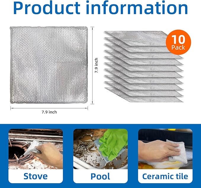 EytGva10 PCS Non Scratch Steel Scrubbers Wire Dishwashing Rags Metal Dish Cloth,Alternative to Steel Wool Scrubbers, Multifunctional Kitchen Cleaning Cloths for Pots,Pans,Dishs,Flatwarel