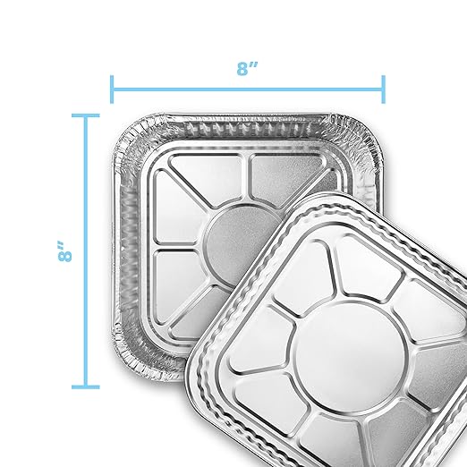 MontoPack 8” Disposable Aluminum Foil Square Baking Pans | 8 x 8 Cake Pan Tin for Broiling, Toaster Oven, Meal Prep, Roasting, Take Out | 20 Pack (8" X 8" With Lids)