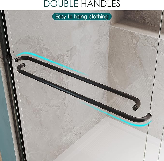 ELEGANT Double Sliding Shower Door 44-48" W x 72" H, Semi-Frameless Bypass Shower Glass Door with Dual Towel Bar Handles, 1/4" Tempered Glass for Walk-in Shower, Matte Black