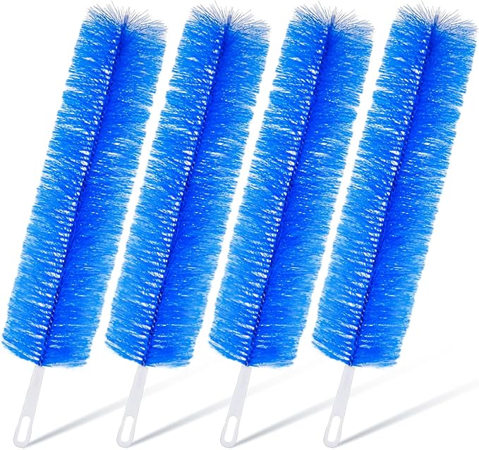Sliner 4 Pcs Cobweb Duster Bendable Fan Duster Plastic Dust Cleaner Reusable Head Ceiling Brush Microfiber Dirt Remover for Fan Air Conditioning Home Vents Shutters (Blue)