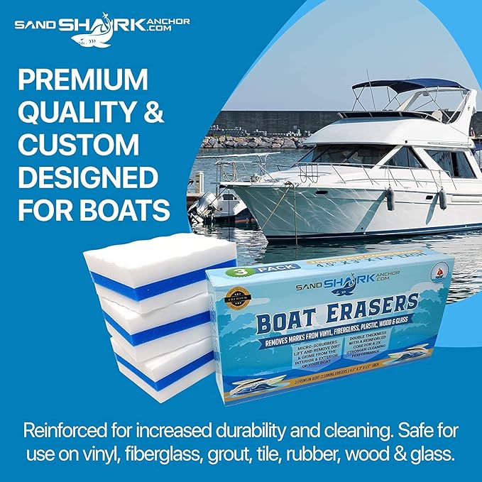 SandShark Premium Boat Hull Cleaner | Eraser Sponge, Boat Accessories Gifts for Cleaning Must Have Pontoon Boat Accessories, Gadgets for Men or Women, Scuff Erasers Vinyl Cleaner