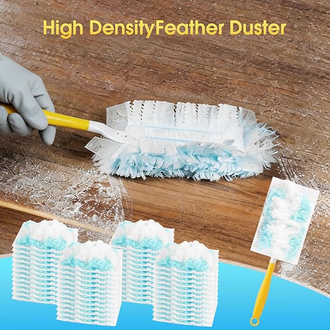 80 Count Disposable Duster Refills for Swiffer with 1 Handle, Microfiber Dusting Pads for Multi-Surface Cleaning, Unscented, Compatible with Swiffer Dusters for Furniture, Blinds, & Vents