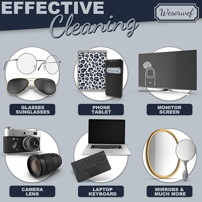 WESERWEF Design Microfiber Glasses Cleaning Cloth – Premium Cleaning Cloth for Eyeglasses, Screens, Tablets, Cameras & Lenses, 12" x 12", Ultra-Soft & Scratch-Free (Leo)