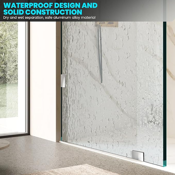 36" W ×78" H Shower Glass Panel, Glass Shower Door Single Panel with Clamps, 3/8"(10mm) Thick Clear Tempered Frameless Shower Door in Chrome