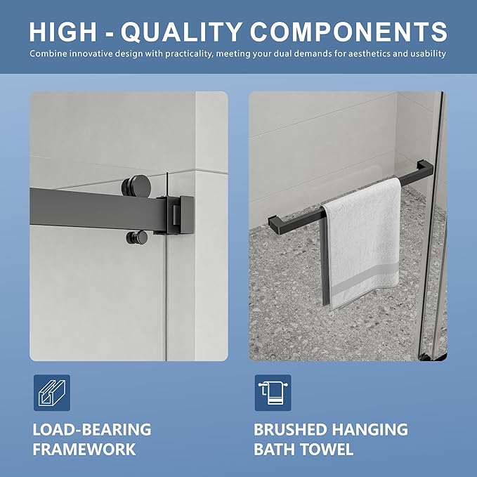 44-48" W x 76" H Frameless Shower Door, Double Sliding Glass Shower Door with 5/16" (8mm) Clear SGCC Tempered, Roller Disc System, 304 Stainless Steel (Matte Black, 44-48" W*76" H)