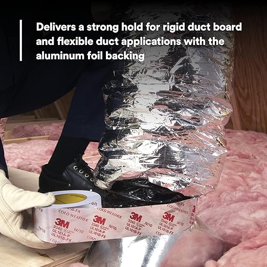 3M Venture Tape UL181A-P Aluminum Foil Tape 1581A, Rigid and Flexible Duct Seaming, Durable, Cold Weather Adhesion, 3.89 in x 60 yd, 2 mil