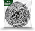 Stainless Steel Scrubber (12 Pack) Stainless Steel Wool Scrubber Sponge for Cleaning Dishes, Cast Iron Pots and Pans, Grills and Appliances, Heavy Duty Stainless Steel Scouring Pad for Tough Residue