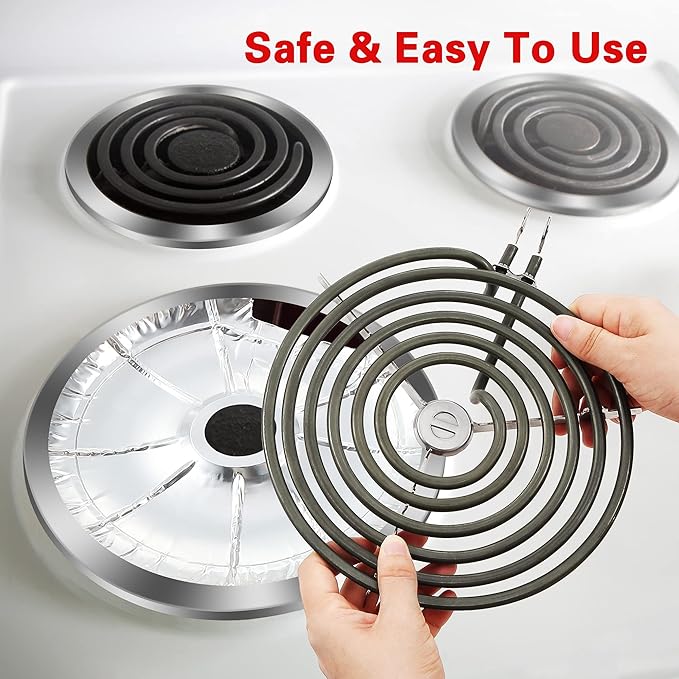 Dreyoo 100 Pcs Electric Stove Burner Covers, Disposable Aluminum Foil Drip Pan Liners, 6.25 and 8 Inch Round Burner Liners to Keep Stove Top Clean from Oil and Food Drips