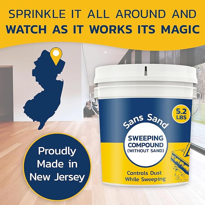 Sans Sand Gritless Sweeping Compound Without Sand – Effective Dust Control, Non Abrasive and Safe for Smooth, Finished & Polished Floors, Oil Free, Made in USA (5.2 lbs)