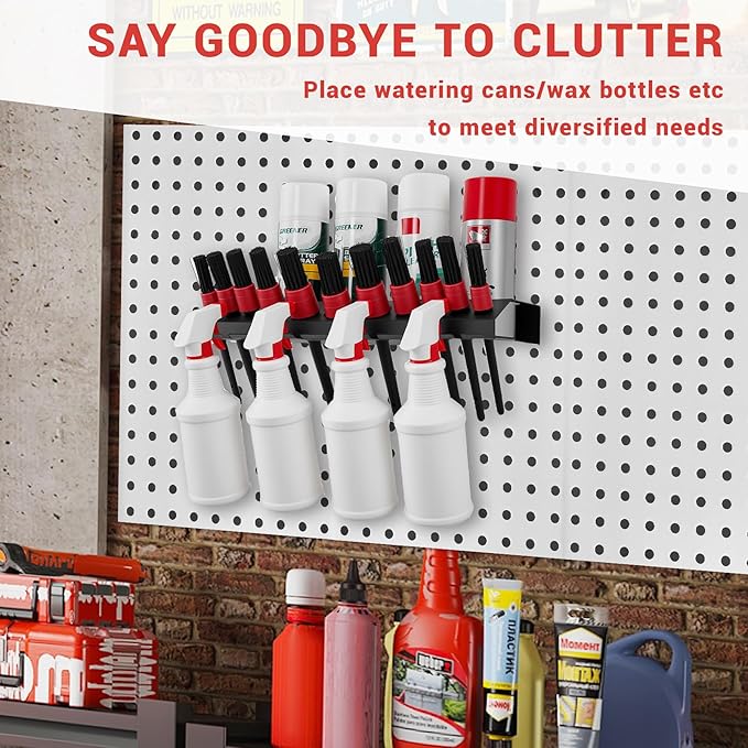 Car Cleaning Brush and Spray Bottle Storage Rack, Wall Mount Bottle Organizer Detailing Brush Organizer Holder，Car Beauty Shop Accessory Display，Spray Containers Tool for Auto Repair Shops Garages