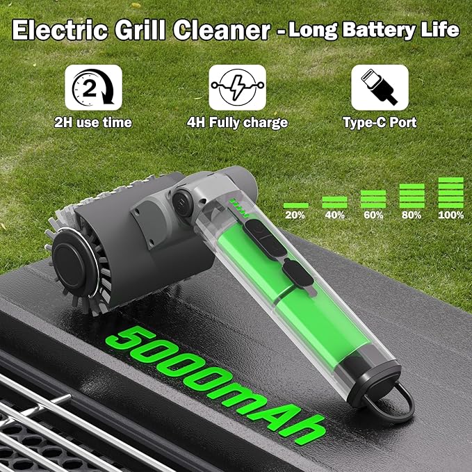 Electric Grill Brush Cleaner for Outdoor,150Mins BBQ Grill Cleaner with 3 Heads, 3-Speed & Angle Adjust Cordless Rotary Grill Brush,Waterproof Motorized Grill Cleaning Brush Kit for Barbecue Grates
