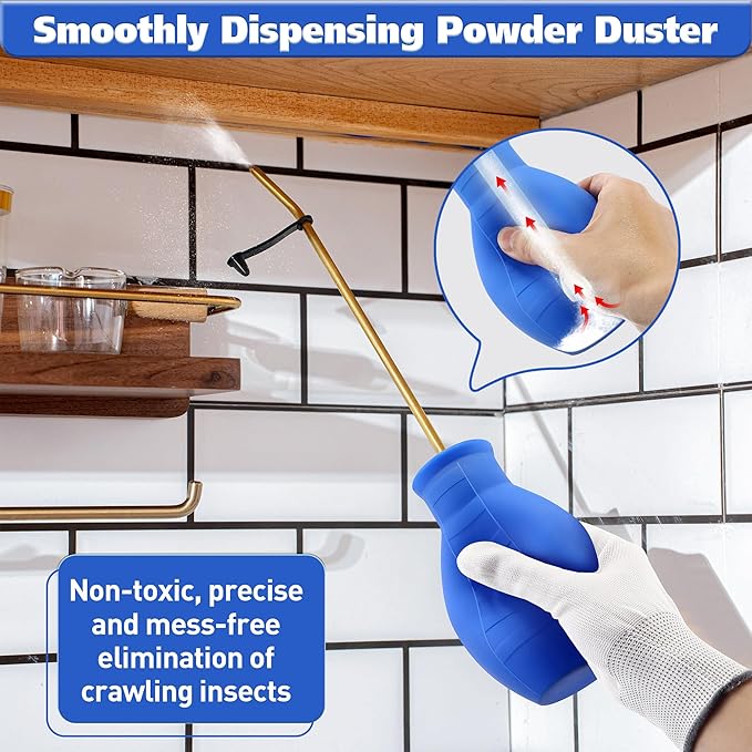 Diatomaceous Earth Powder Duster, 8OZ Garden Powder Applicator Dispenser with Long Metal Tube, Bulb Duster Sprayer for Home Organic Gardening Agricultural Supply(Blue, 1 Pack)