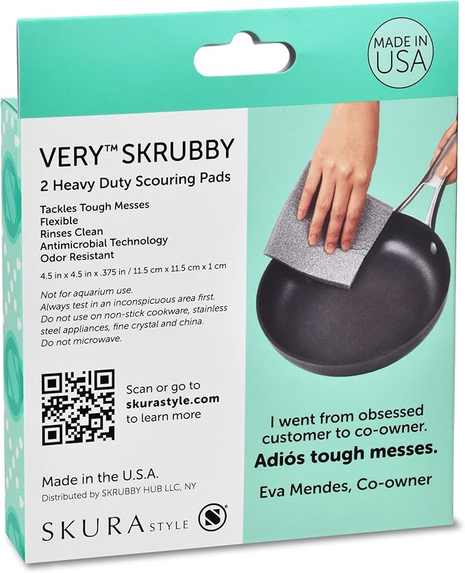 Skura Style x Eva Mendes Very Skrubby Heavy Duty Scouring Pads (Bulk 4 Pack) | Abrasive Kitchen Cleaner for Caked-on, Baked-on Dirt | Durable, Odor-Free, Flexible, Dual Sided