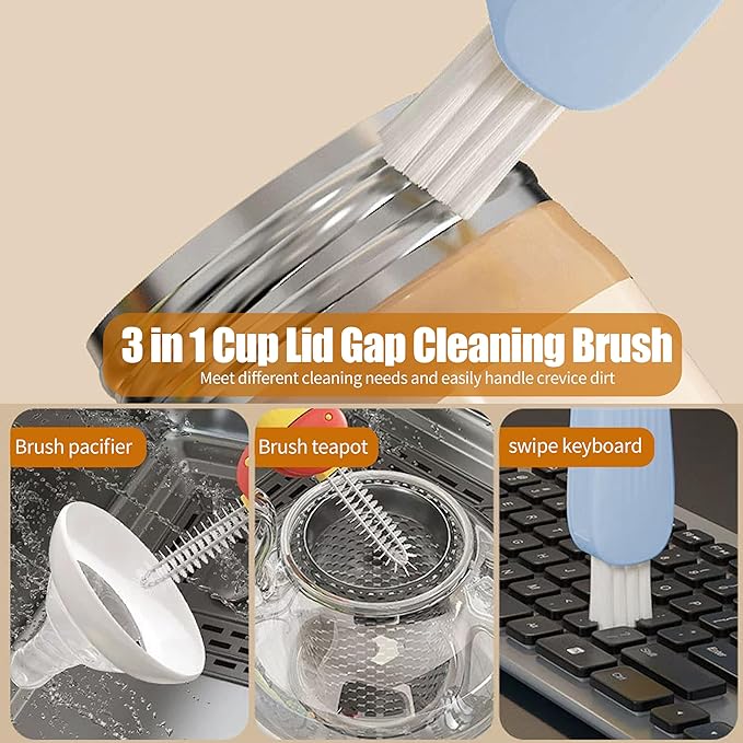 3 in 1 Cup Lid Gap Cleaning Brush Multifunctional Bottle Cleaning Brush for Water Bottle Cup Lid Gap for Gaps of Various Containers (Blue Pink(Mushroom))