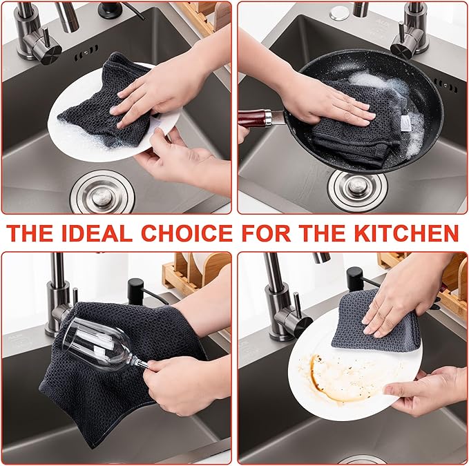 BOOMIBOO 6-Pack Kitchen Dish Cloths, 100% Cotton Waffle Weave, Ultra Soft Absorbent, Quick Drying Dish Towels, 12x12 Inches,Sky Blue
