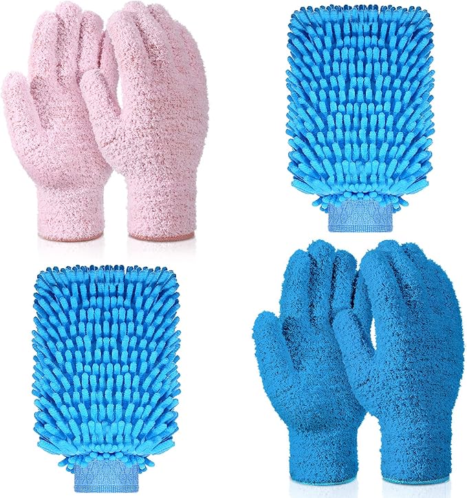 6 Pcs Microfiber Dusting Mitt Gloves for Plants Washable Dusting Gloves for House Cleaning Furniture Car Washing