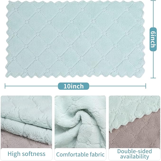 20Pcs Kitchen Cloth,Dish Towels,Super Absorbent Coral Fleece Dishtowels,Premium Dishcloths,Nonstick Oil Washable Fast Drying Dish Rags,for Clean Table Dish Glass Pet Paws (Green Gray)
