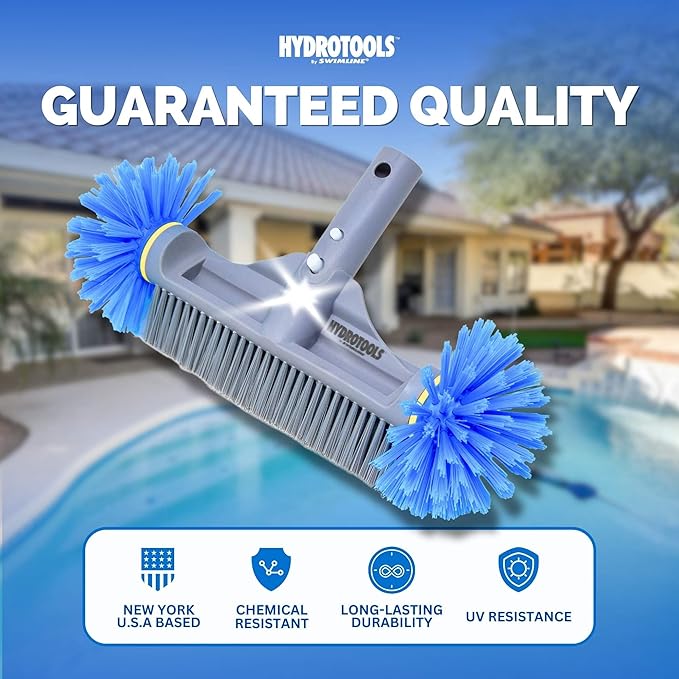 SWIMLINE HYDROTOOLS Pool Brush Head for Inground & Above Ground Pools | EZ Clip Compatible | 12.5-Inch Molded Brush with ROUND EDGE Bristles | Double Reinforced Neck for Wall, Floor & Steps