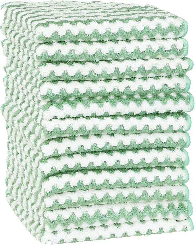 uxcell Microfiber Cleaning Cloth, 12 Pack Kitchen Towels for Dish Drying and Washing, Absorbent Streak Free Lint Free Rags for Cleaning, Reusable and Washable Towels 10" x 10" Green