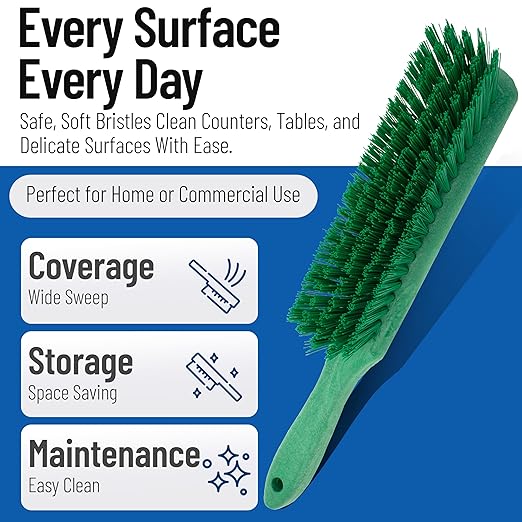 SPARTA Handheld Soft Counter Brush 8 Inch Bristle Span, Multi-Use Dust Brush with 5 Inch Handle for Tables, Countertops, and Delicate Surfaces, Polyester, Green, (Pack of 6)