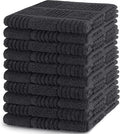 DecorRack 10 Pack 100% Cotton Kitchen Towels, 12x12 inch Soft Terry Dishcloths, Absorbent Hand Towels for Cleaning, Drying & Dishes, Plaid Pattern Cleaning Rags, Gray (Pack of 10)