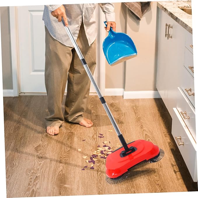 Multi-Function 3-in-1 Hand Push Sweeper Broom Dustpan Trash Bin Adjustable Handle 360 Rotating Floor Cleaning Mop for Hard Floors
