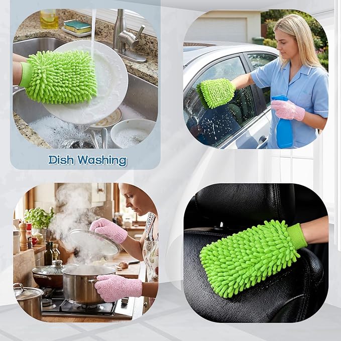 6 Pcs Microfiber Dusting Mitt Gloves for Plants Washable Dusting Gloves for House Cleaning Furniture Car Washing