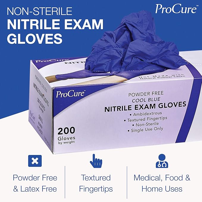 ProCure [200 Count] Disposable Nitrile Gloves - Latex Free, Powder Free Medical Exam Gloves