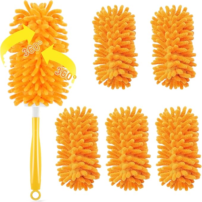 Duster Refill for Swiffer, 360 Dusters Heavy Duty Refills, Reusable Duster Kit for Home, Office, Furniture and Outdoor (5 Pack + 1 Handle)