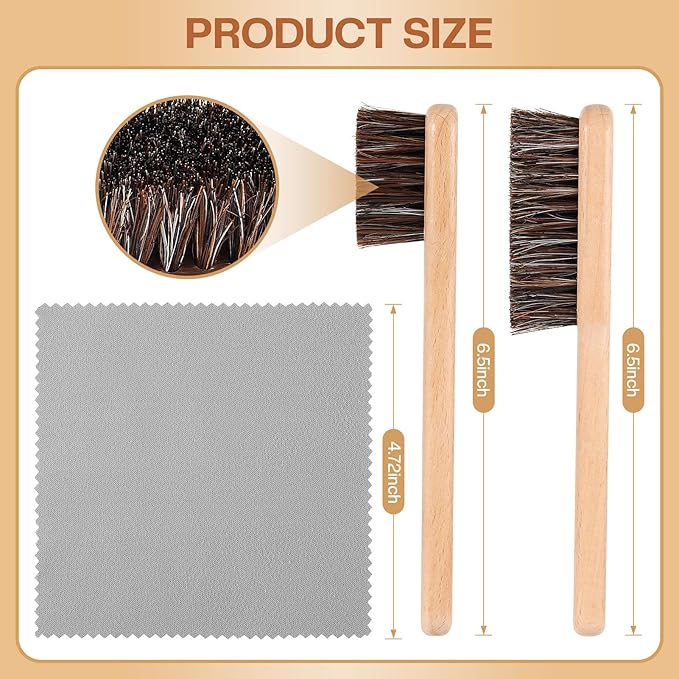 4 Pcs Horsehair Silver Cleaning Dauber Brushes Sterling Detail Polish Applicator Set with Polishing Cloth for Silverware Plateware Jewelry Cleaner(Style C)