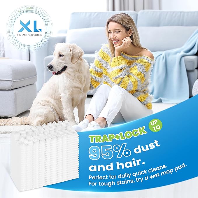 Extra Wide XL Dry Sweeping Cloths for Sweeper XL, 50 Count Pet Heavy Duty Unscented Refills