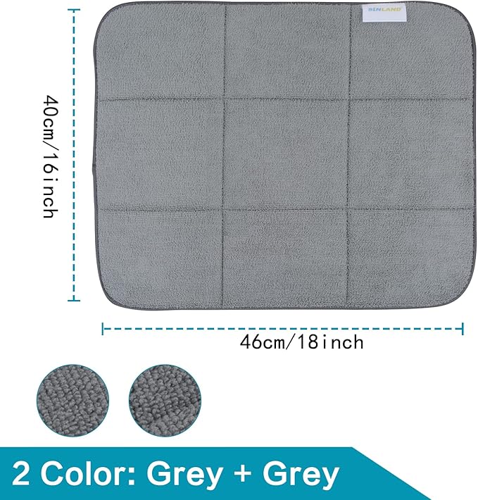SINLAND Microfiber Dish Drying Mat Super Absorbent Dish Drying Pad for Kitchen Counter, Mat for Countertops or Sinks 16X18Inch Dark Grey 2 Pack