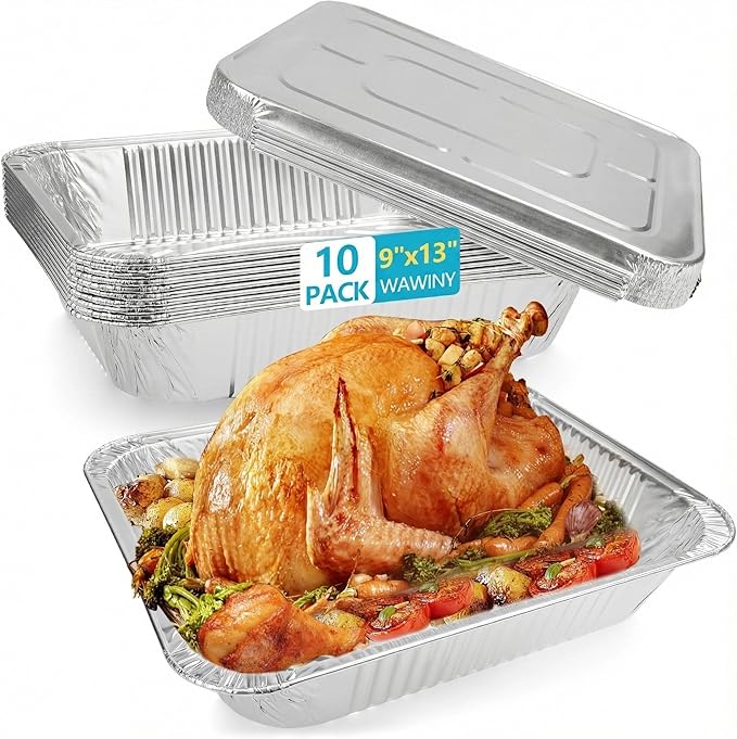 9x13 Thickened Aluminum Foil Pans With Lids, 10Pack Extra Deep Disposable Aluminum Pans for Roasting, Baking, Cooking, Food Prep, Chafing, Steam Table, Oven, Cake, and Party Catering.