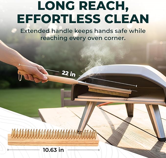 Urban Whisk 22" Pizza Oven Brush with Scraper – Heat Resistant Pizza Brush for Pizza Oven with Stainless Steel Bristles | Pizza Stone Brush for Cleaning Residue & Ash, Extra Long Handles & Spare Head