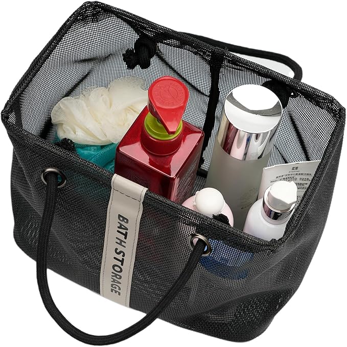 Bath Storage Shower Caddy Organizer for Bathroom, College Dorm, Camp, Gym (Small Black)