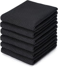 BOOMIBOO 6-Pack Kitchen Dish Cloths, 100% Cotton Waffle Weave, Ultra Soft Absorbent, Quick Drying Dish Towels, 13x28 Inches,Black
